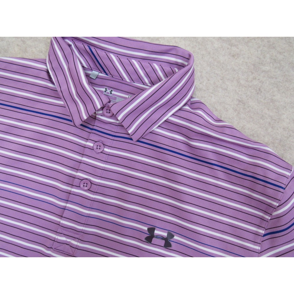 Under Armour HeatGear Mens Purple Striped Loose Fit Golf Polo Shirt 1239074 LG